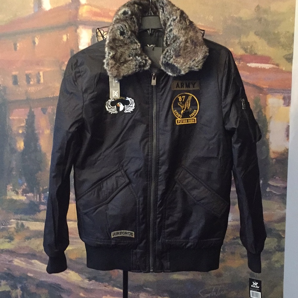 BNWT XRAY Faux Fur Trim Patch Flight Jacket